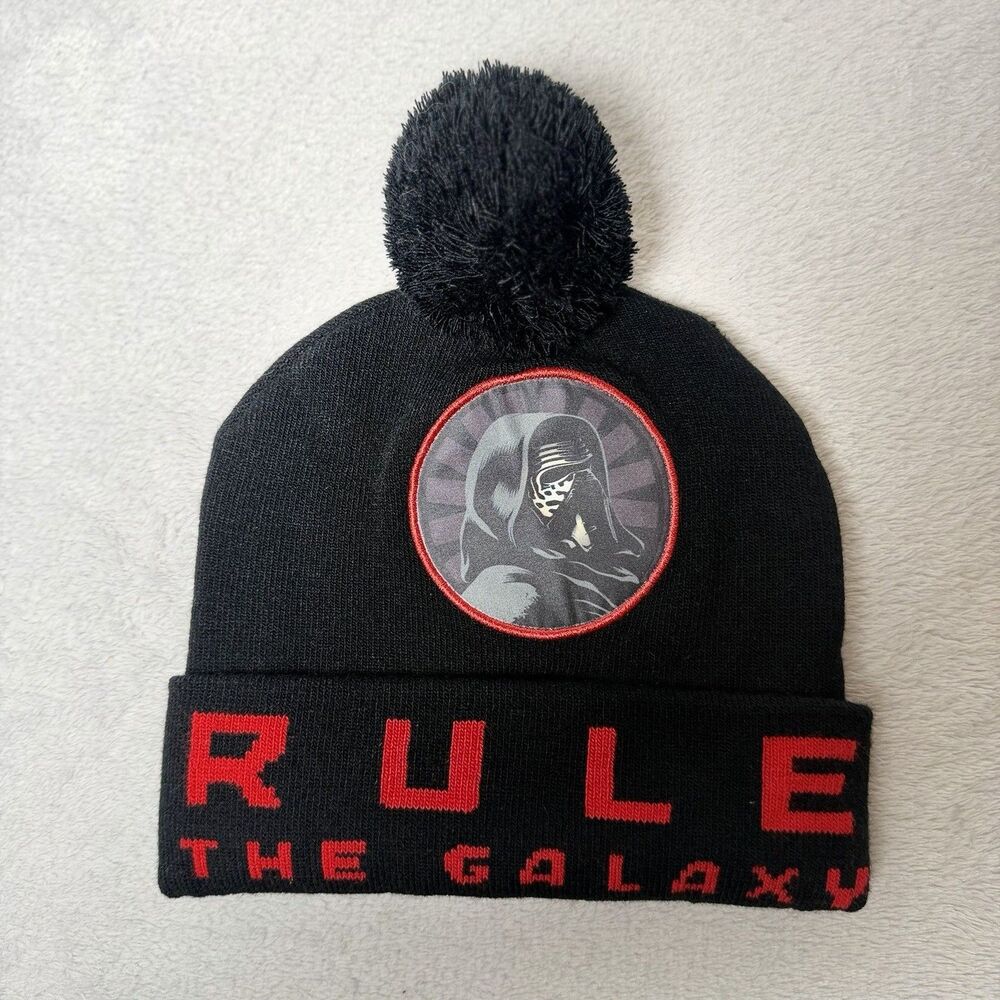 Star Wars Kylo Ren Rule The Galaxy Black Red Pom Pom Beanie Hat OSFM NWOT
